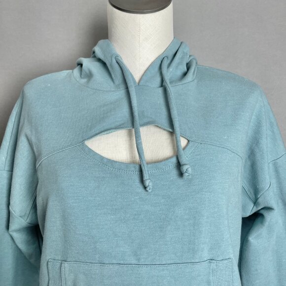 Marika Hoodie Sweatshirt Women Cutout Detail Heather Blue Smoke French Terry Med - Picture 4 of 13